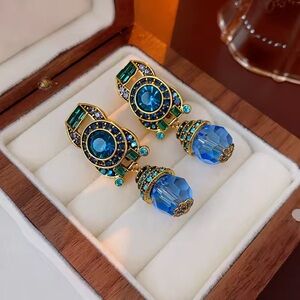 Elegant Blue and Gold Drop Earrings. New without tag